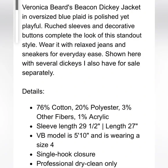 Worn once  Veronica Beard plaid Dickey - Picture 5 of 6